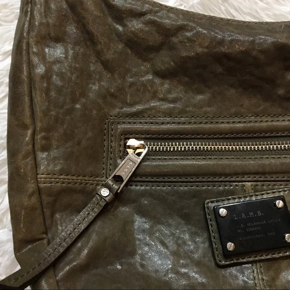 L.A.M.B Taupe Leather Saddle Hobo Purse Hand Bag - Picture 9 of 14